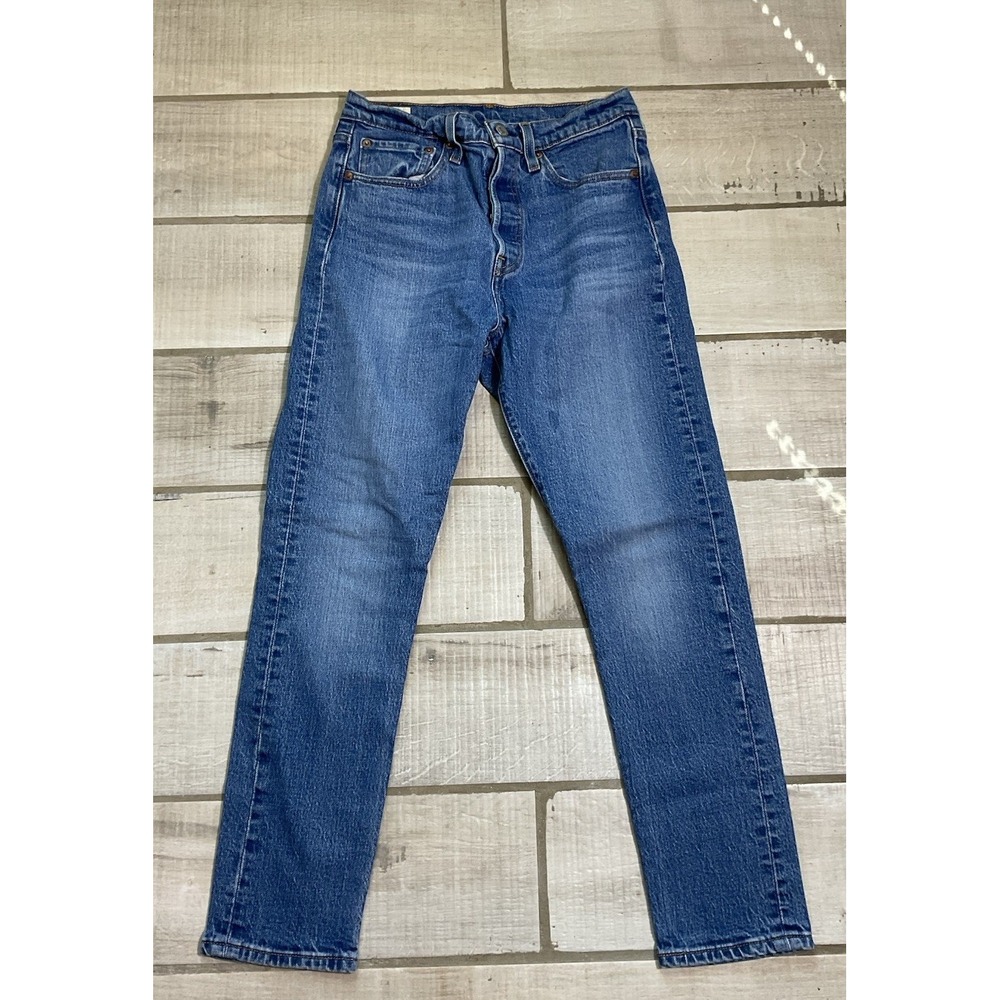Levi's 501s Skinny Jeans Womens 26x27 Blue Stretch Denim Distressed Button Fly